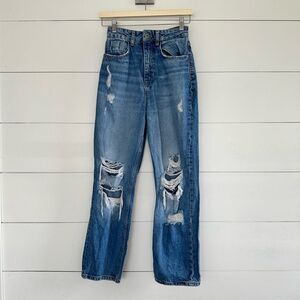Zara Women’s 4 Blue Distressed Wide Leg Raw Hem Jeans